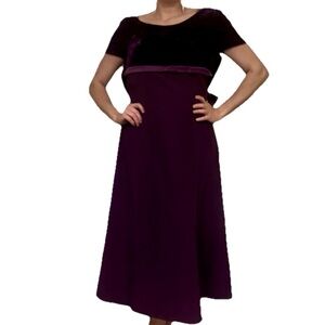 Purple Plum Velvet Prom Bridesmaid Formal Flow Dress Back Bow Medium/Large